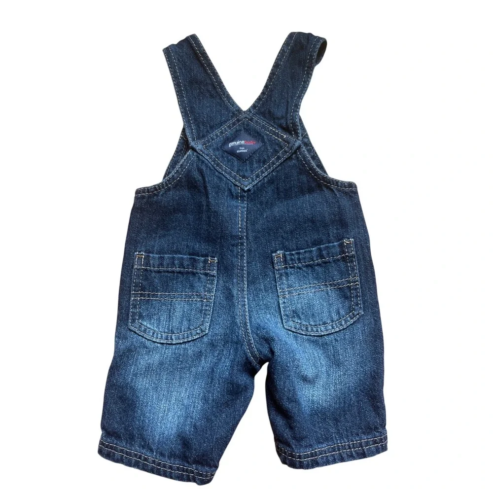 Genuine Baby from OshKosh Denim Overalls‎ Dark Wash Blue Shortalls 3M Infant